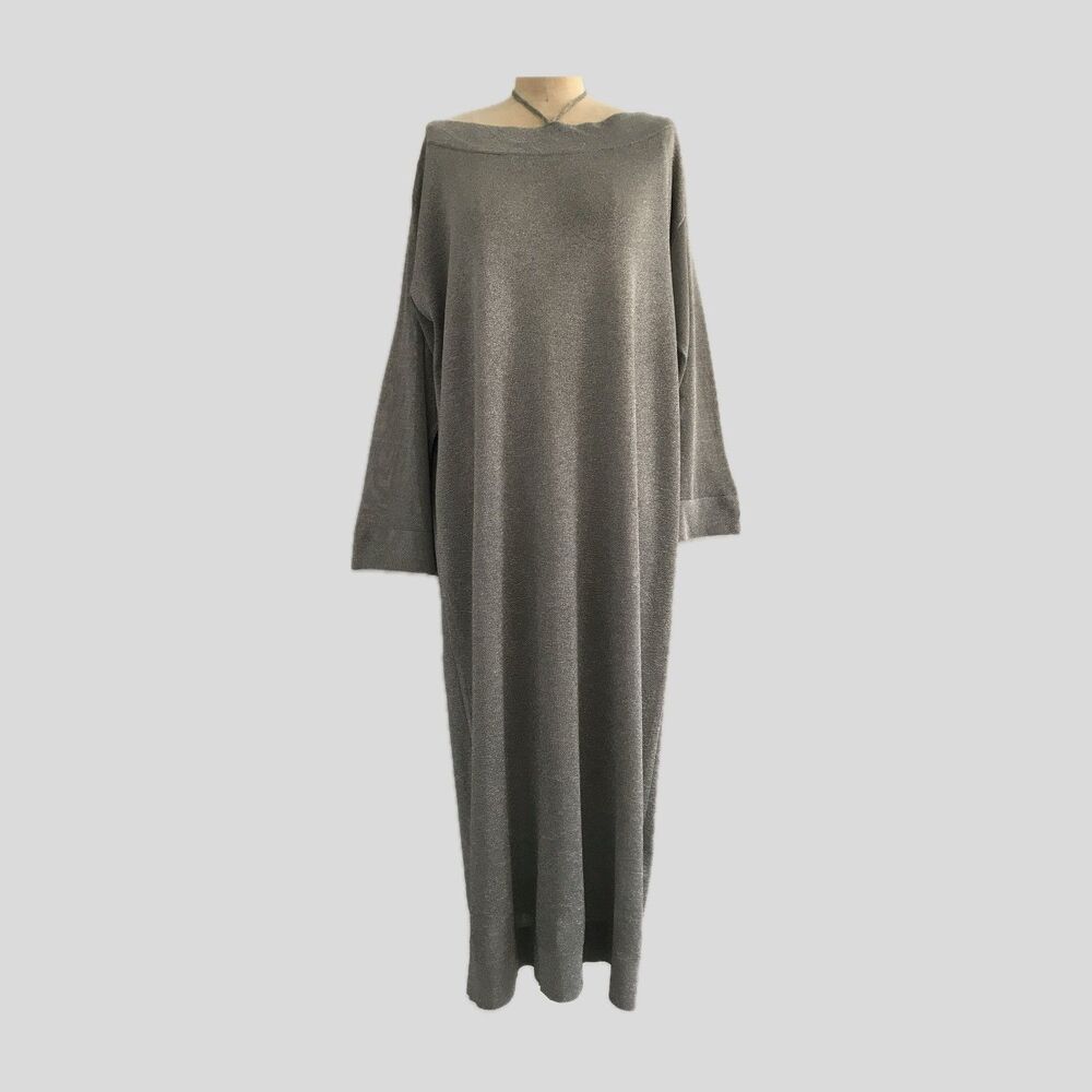 Zara Silver Metallic Knit Oversized Mini Party Cocktail Dress, Womens Size Small